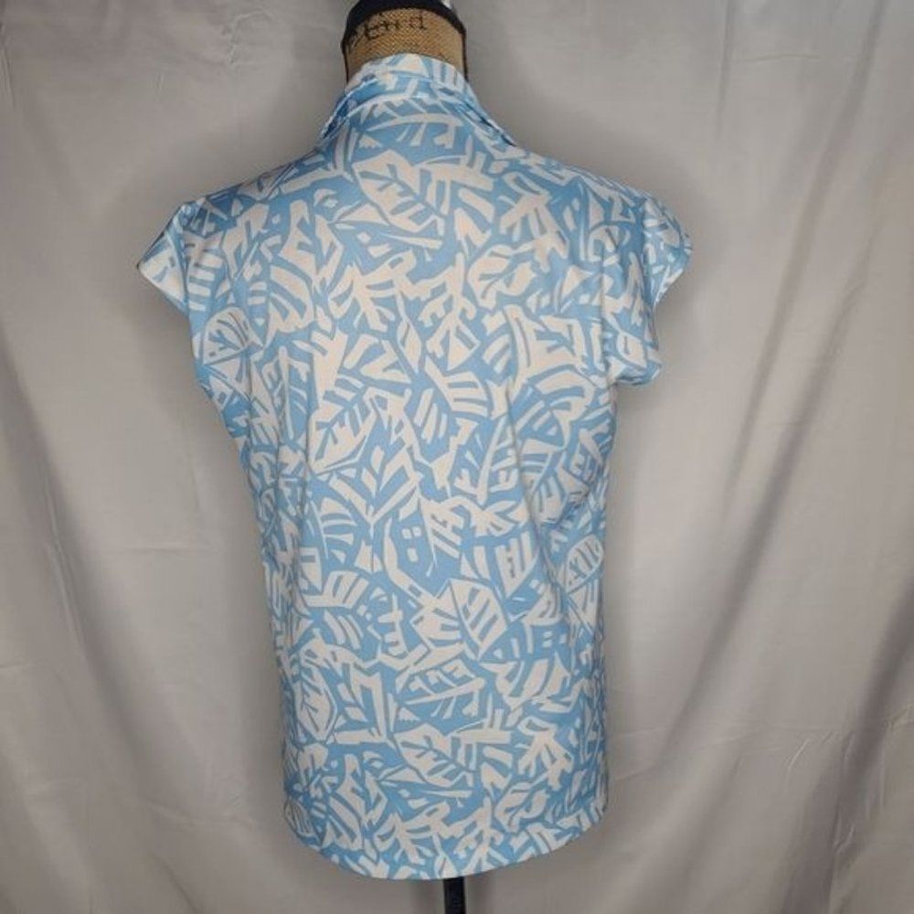 Vintage 70s Mod Light Blue White Retro Pattern Shirt - Picture 3 of 9